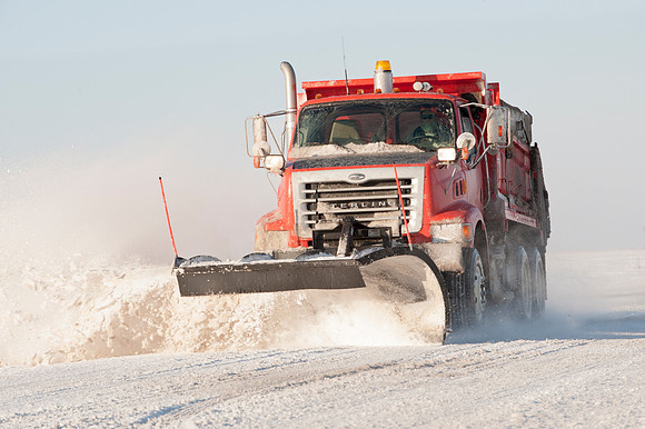 Snow Plow in Action (Driving Toward Camera)