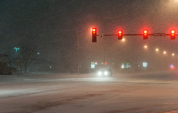 City Intersection During Snow Storm