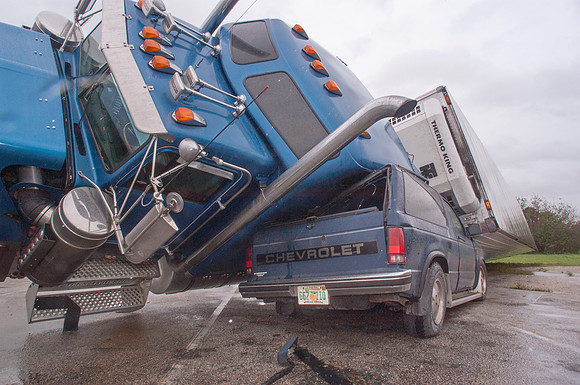 Hurricane Jeanne Blows Over Semi Truck