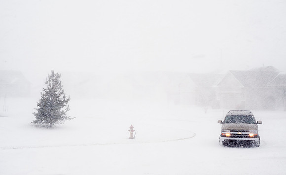 Blizzard Conditions in Residential Neighborhood