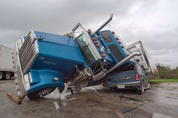 Hurricane Jeanne Blows Over Semi Truck