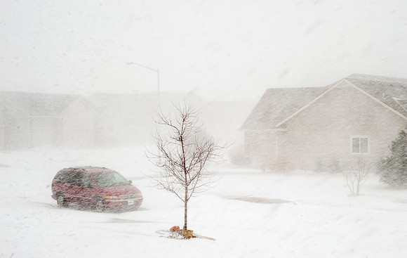 Blizzard Conditions in Residential Neighborhood