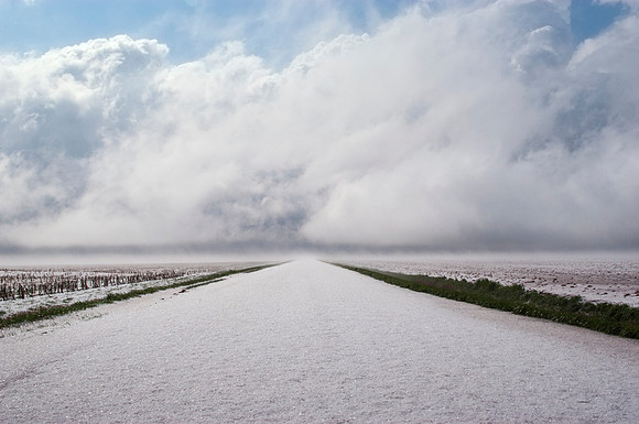 Road Covered With Hailstones (No Tire Tracks)