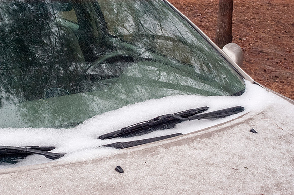Sleet on Car Windshield
