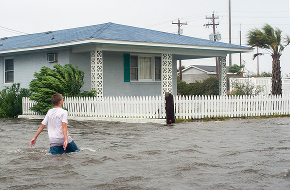 Boy Wading in Storm Surge of Hurricane Isabel