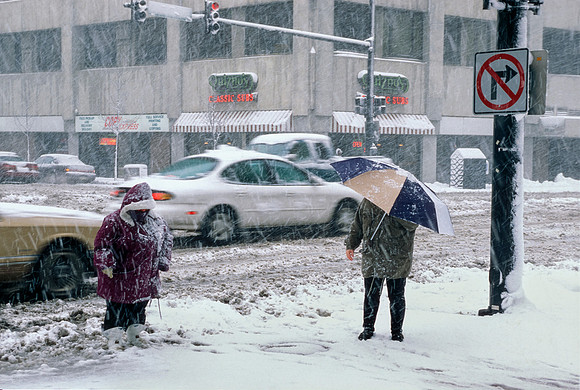 City Pedestrians in Heavy Snowfall