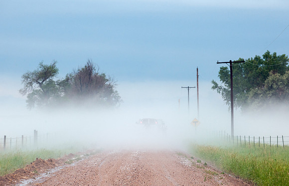 Hail Fog Over Road