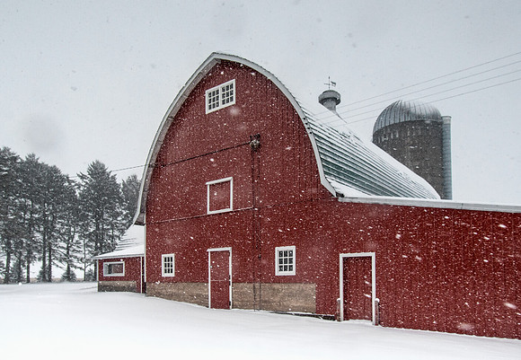 Late season snowstorm at farmstead