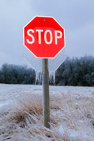 Stop Sign and Ice