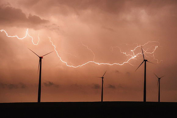 Lightning Over Wind Farm