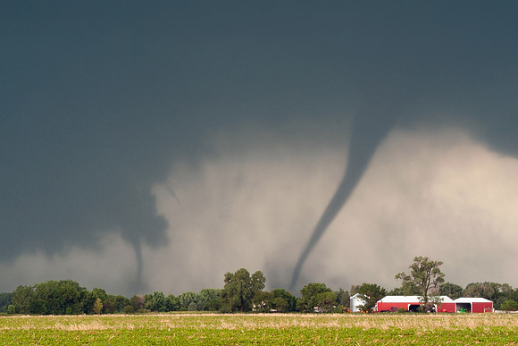 Two Tornadoes Striking Farm